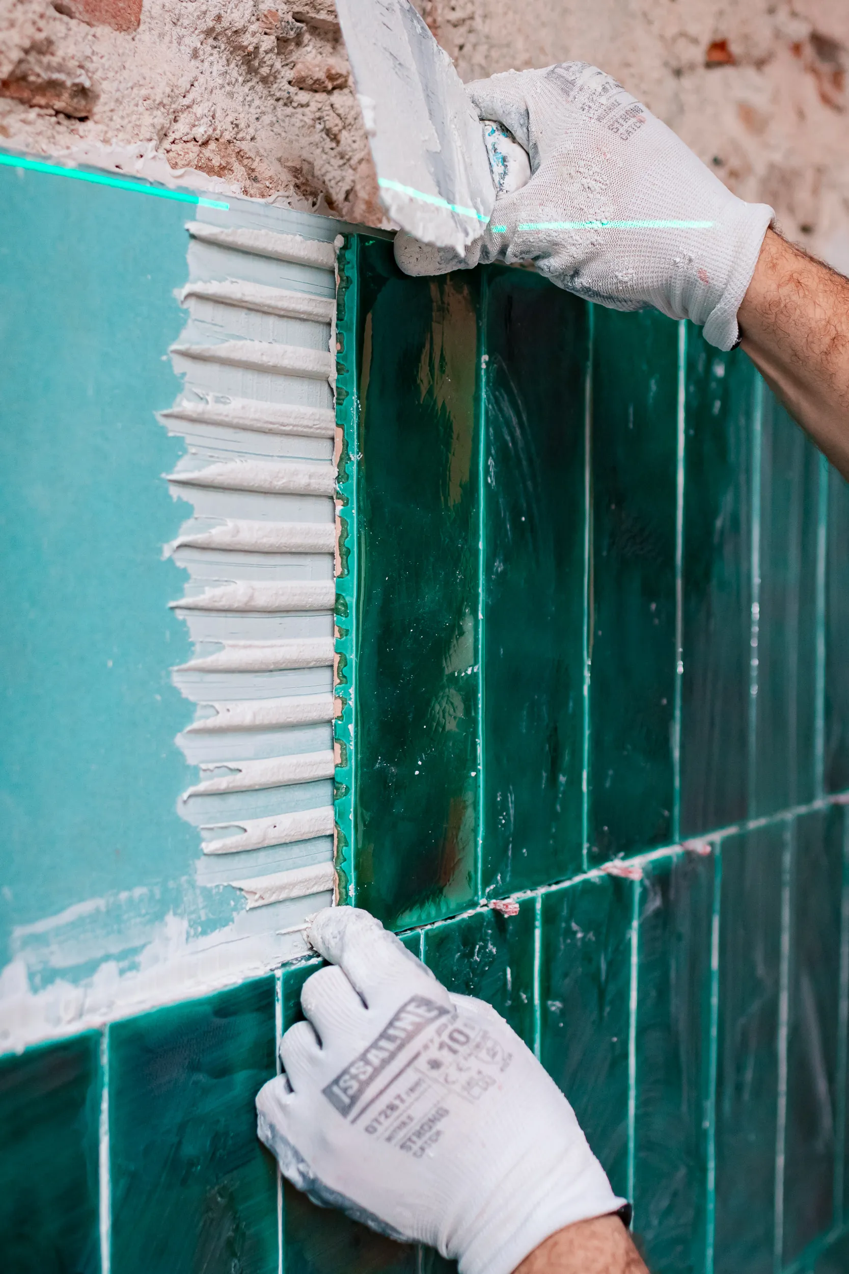Detail of tile installation, showing the precision of the artisan work