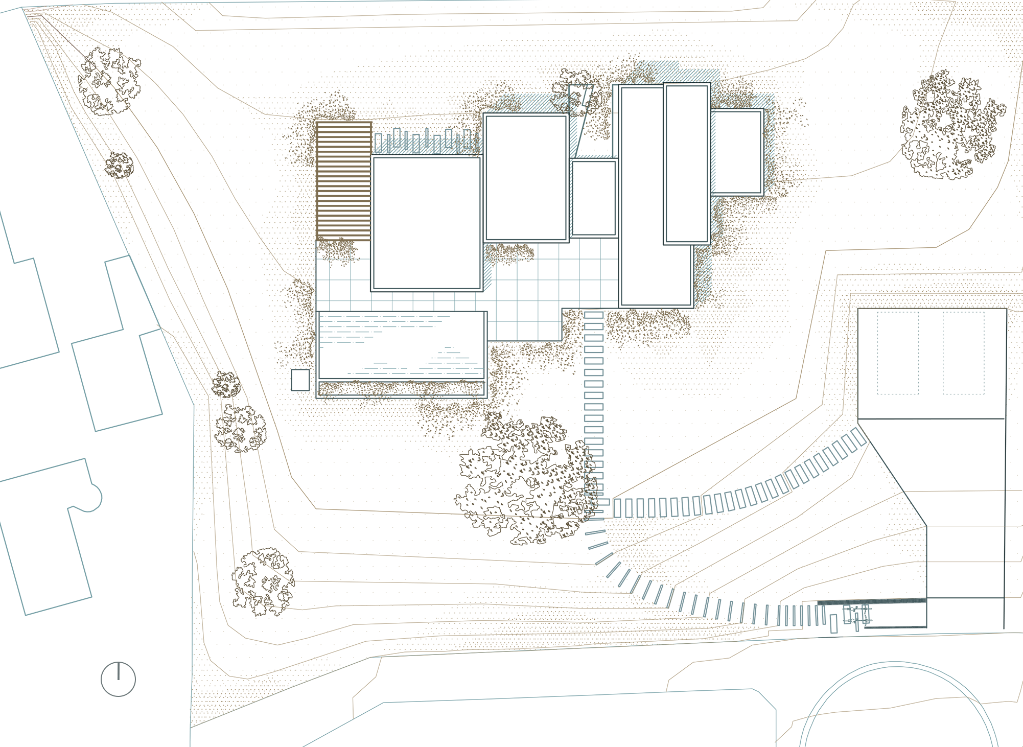 Floor plan of Twin House with it's surroundings.