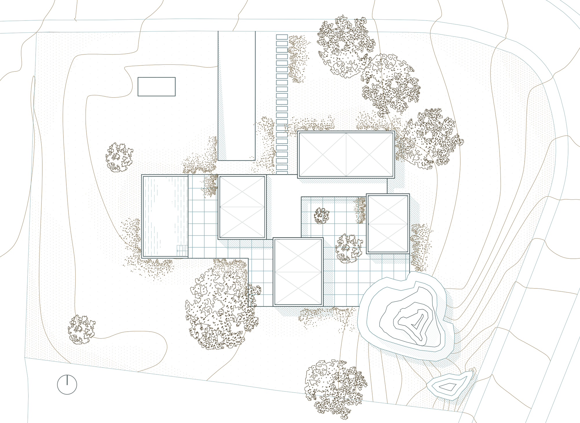 Floor plan of House with Patio showing volumes arranged around the central courtyard