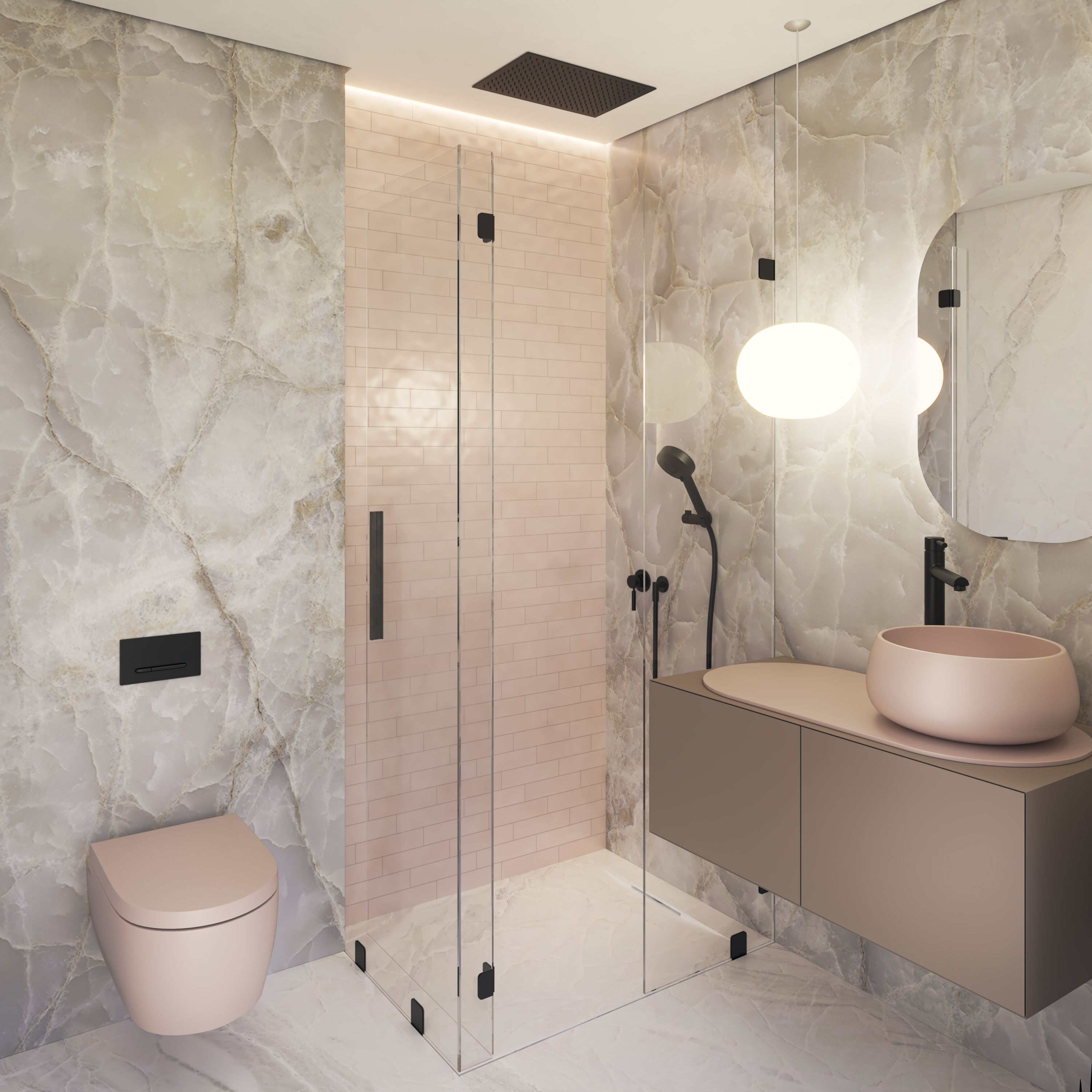 Baño de la hija en tonos suaves con detalles delicados