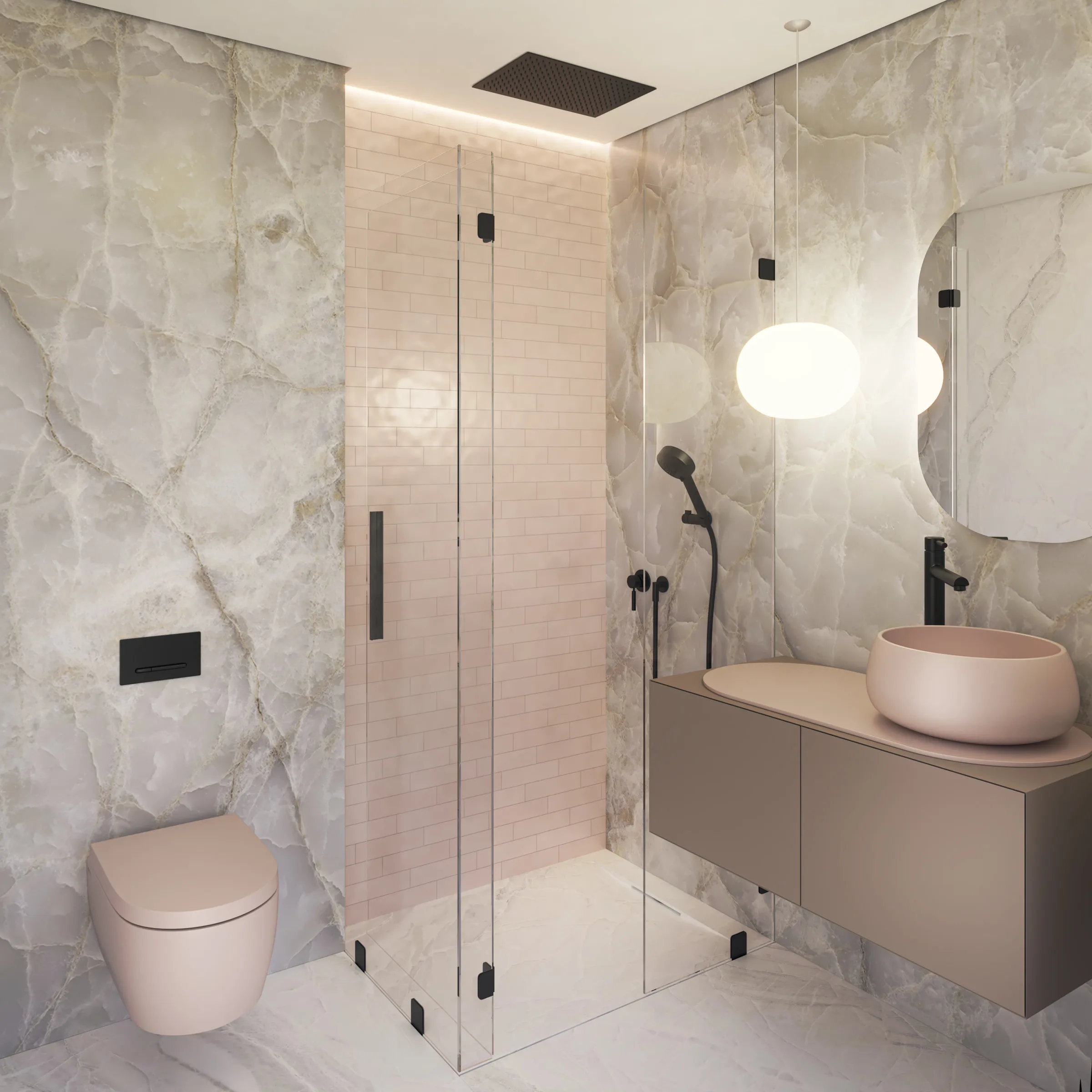 Daughter's bathroom in soft tones with delicate detailing